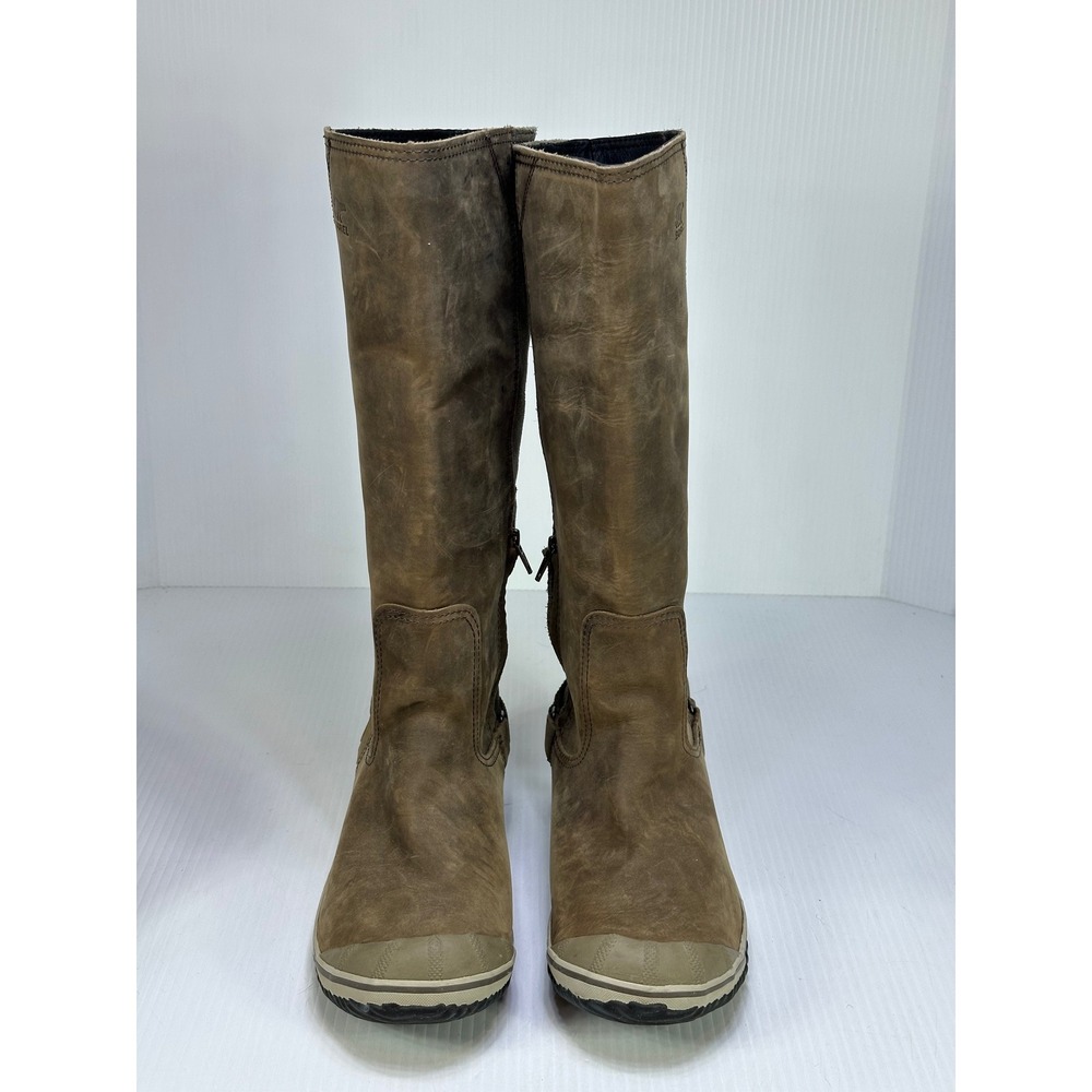 Sorel Slimpack Riding Tall Boots Waterproof Leather Suede Shale Brown NL2108-228
